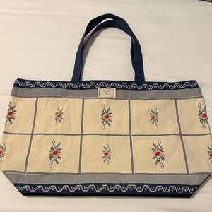 Sezane Navy and Cream Floral Tote